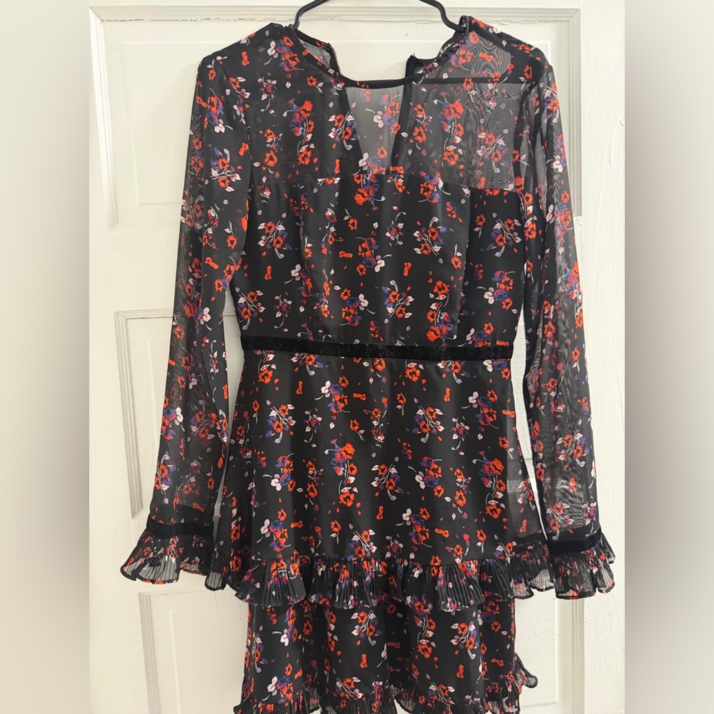 Lulu's Black Dress with Red and Blue Floral Accents
